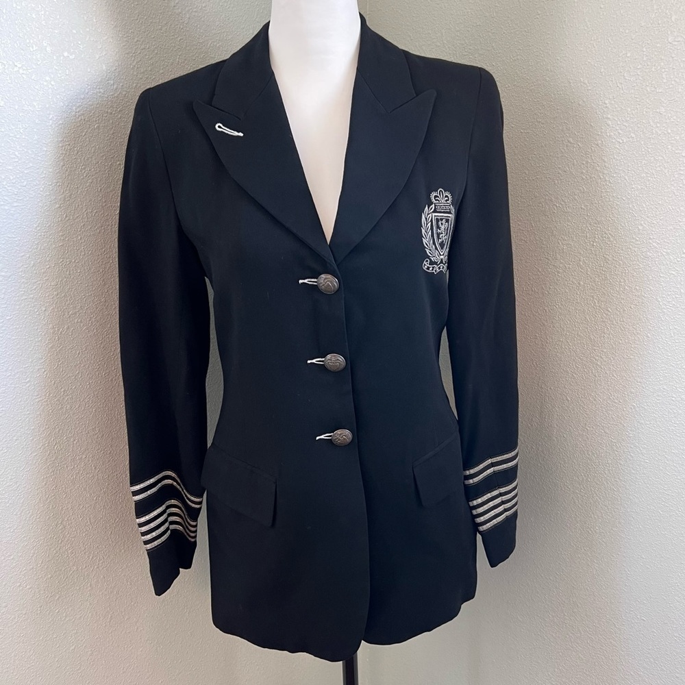 Karen Kane Size 6 Petites Black Vintage Military Style Blazer Jacket